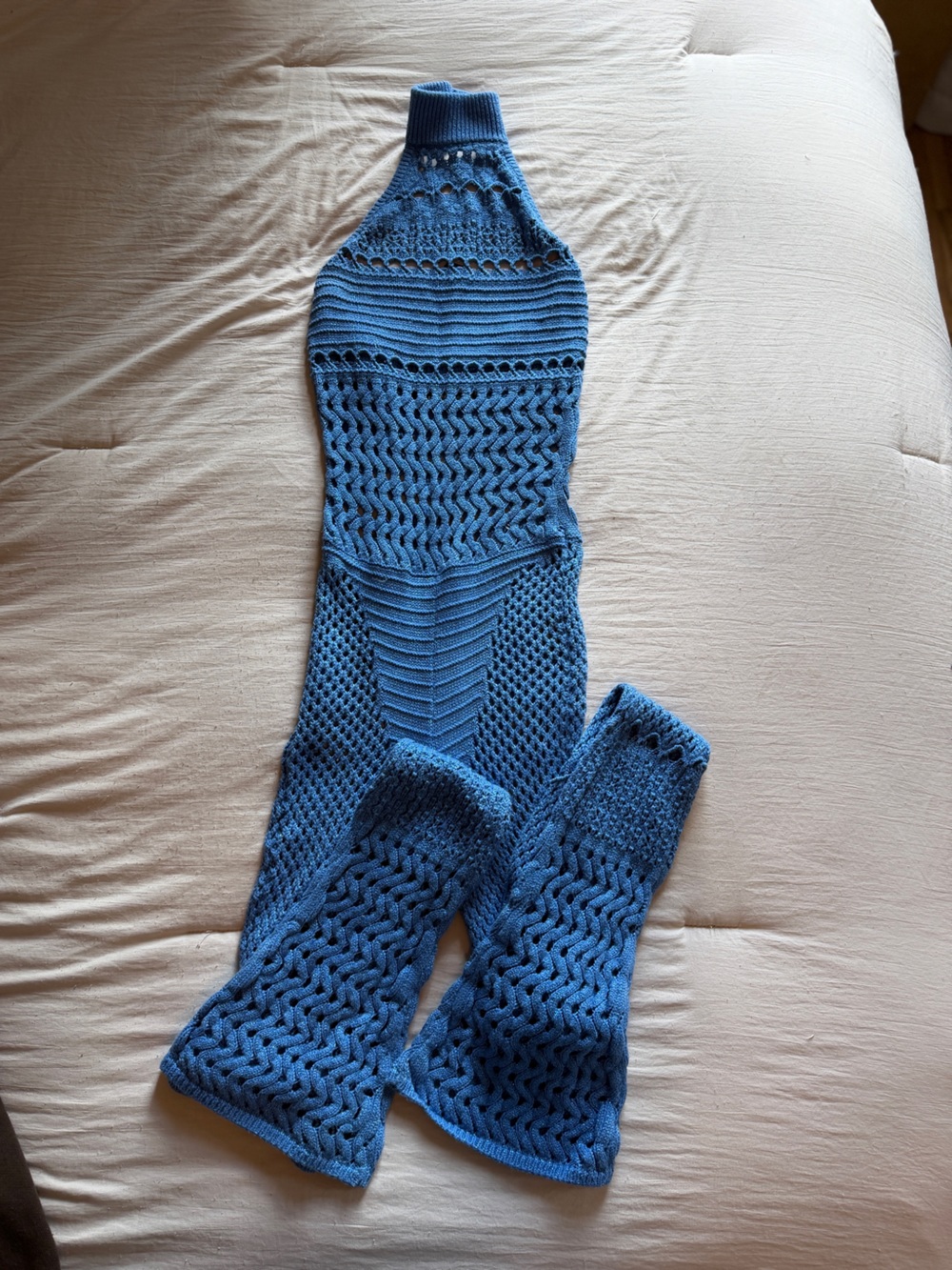 Retrofete Sky Blue Crochet Halter Jumpsuit - Picture 2 of 5